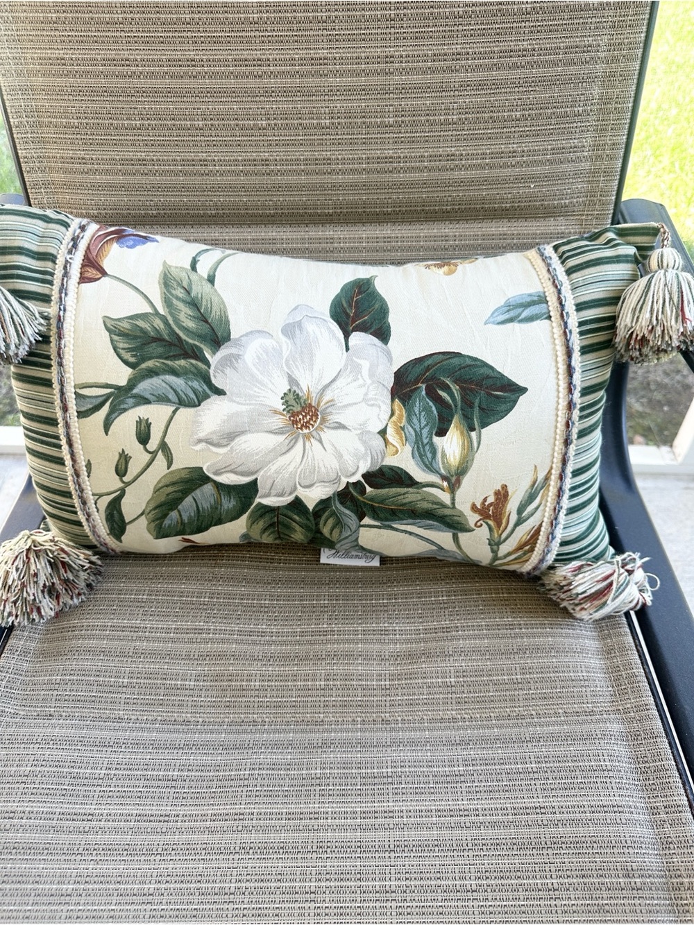 Williamsburg Magnolia Floral and Green Stripe Throw Pillows (1)